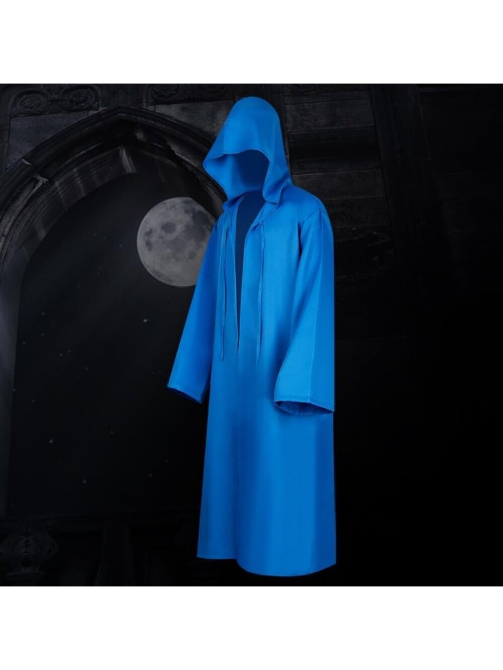 Women's Blue Hood Cape Cosplay Wizard Robes Monk Priest Cloak Halloween Costume